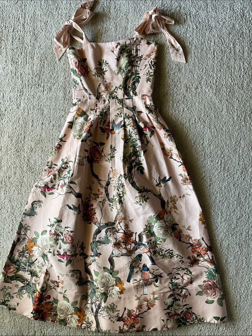 Alice + Olivia Pink Floral Midi Dress with Tie Shoulders - Picture 7 of 13
